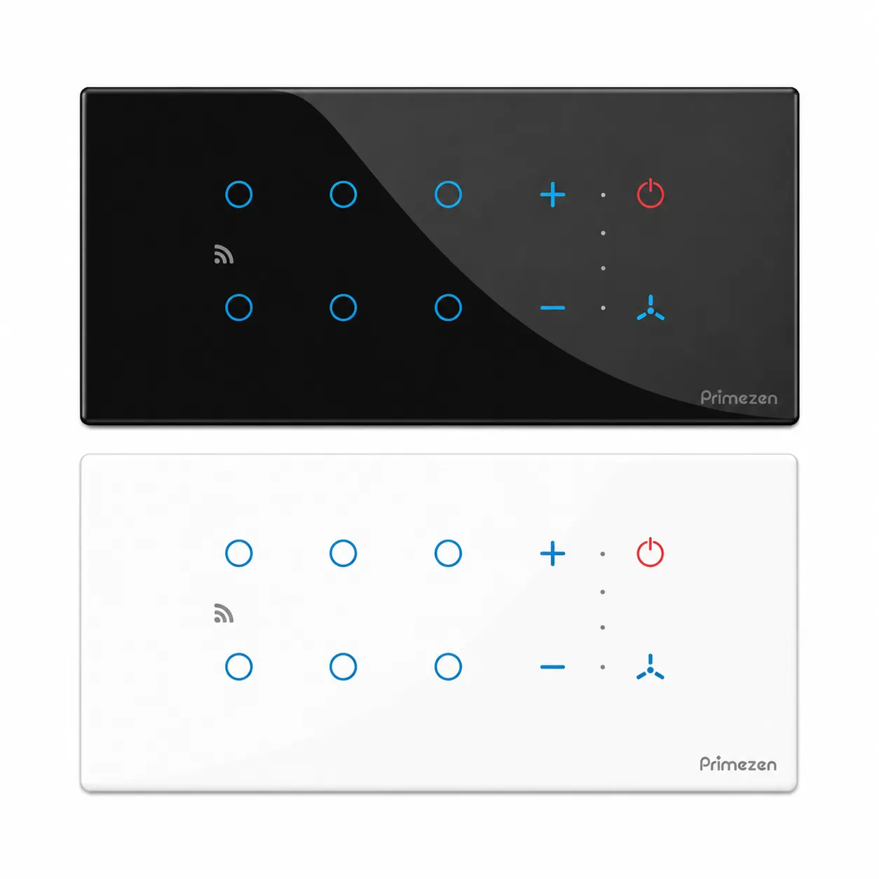 Prime Zen ZEN 606 — 6 Module Touch Panel Switch — Four-Light + Fan