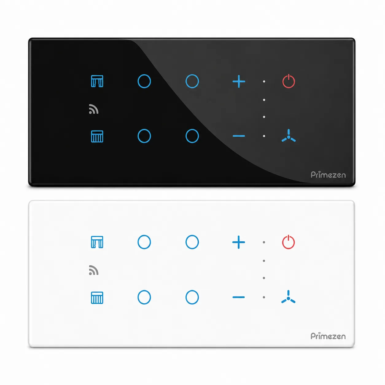 Prime Zen ZEN 607 — 6 Module Touch Panel Switch — Curtain + Fan